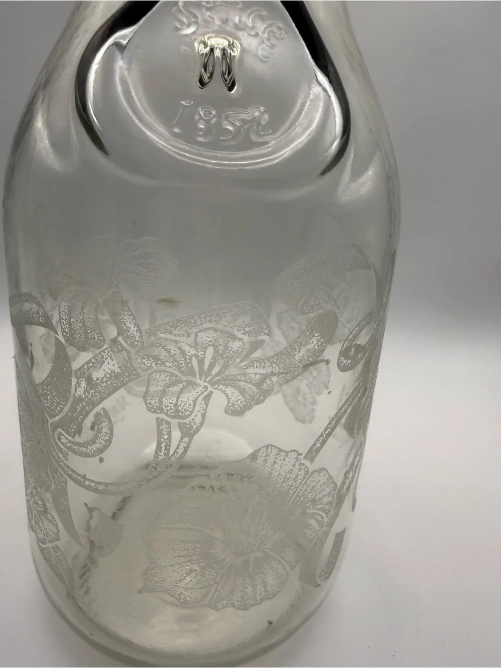 Vintage etched Floral Glass Carafe